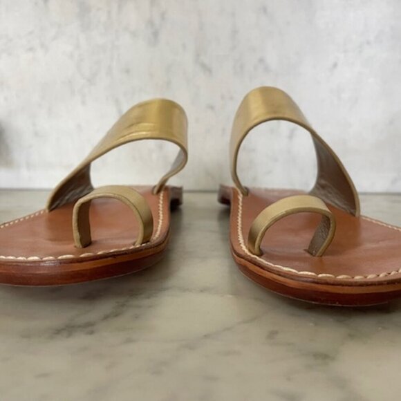 SAM EDELMAN Maxy Gold Slip On Toe Ring Leather Flat Slides Sandal 6 - Picture 6 of 15